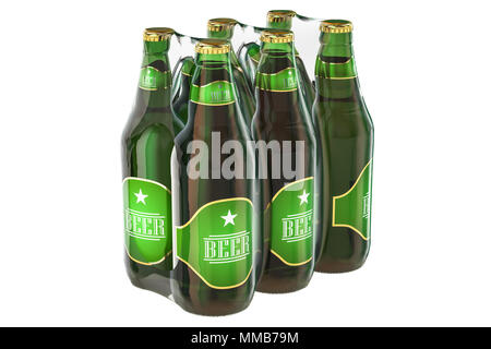 Crate with beer bottles, 3D rendering isolated on white background