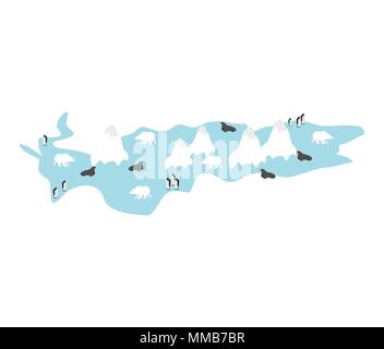 Antarctic Animal and plants. North Pole flora and fauna on mainland. Vector Stock Vector