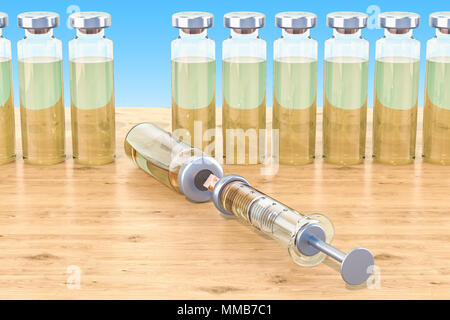 Syringe with ampule, search or choice of vaccine concept, 3D rendering isolated on white background Stock Photo