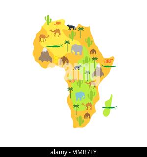 Africa map animal. flora and fauna. Vector illustration Stock Vector