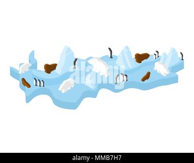 Antarctic Isometric Map Animal and plants. North Pole flora and fauna on mainland. Vector Stock Vector