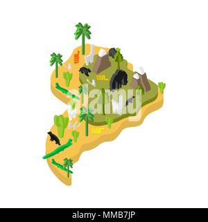 South America Isometric Map Animal and plants. flora and fauna on mainland. Vector Stock Vector