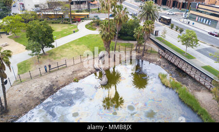 Mammoths trapped in tar display, La Brea tar pits, Los Angeles, California Stock Photo