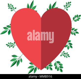 heart love with leafs plant decorative Stock Vector