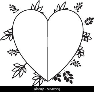 heart love with leafs plant decorative Stock Vector
