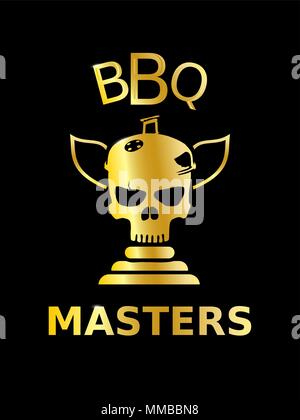 Golden skull trophy icon on a black backgrond, BBQ masters, vector illustration Stock Vector