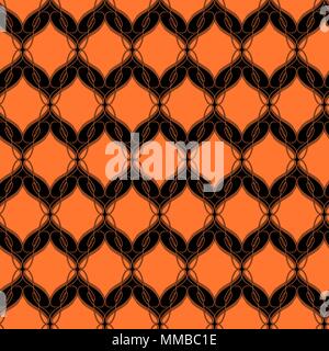 Antique unsaturated orange pattern with interwoven lines on the black background, seamless vector as a fabric texture Stock Vector