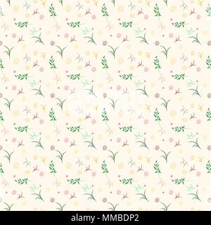 Vector floral pattern in doodle style with flowers and leaves. Gentle, spring floral background Stock Vector