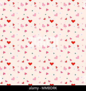 Seamless pattern with colorful hearts and light pink background. Vector illustration Stock Vector