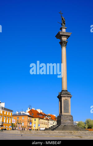 Warsaw, Mazovia / Poland - 2018/04/22: Historic quarter of Warsaw old town - Sigismund's Column III Waza monument at Royal Castle Square Stock Photo