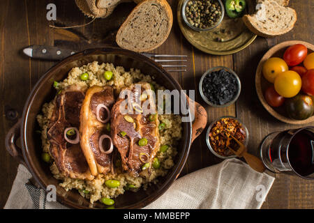 Homemade Lamb Loin Chops with Couscous and Soybean Stock Photo