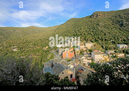 Beautiful colorful mountain village in Corsica, France Stock Photo