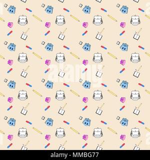 Back to school seamless pattern with flat vector style education items in flat style isolated on off white background Stock Vector