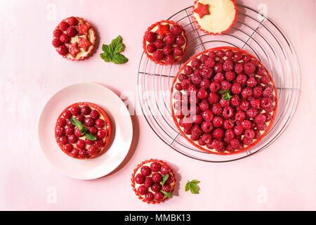 Variety of raspberry tarts Stock Photo