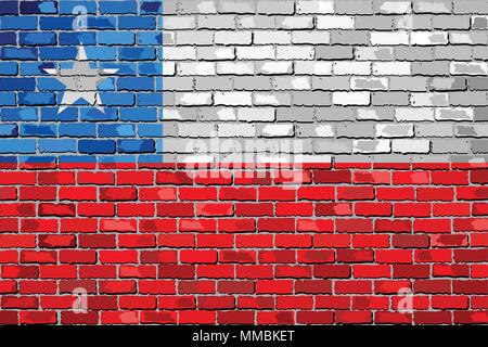 Flag of Chile on a brick wall - Illustration,  Chilean flag on brick textured background Stock Vector
