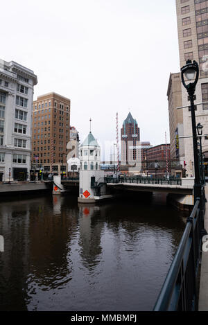 View along Milwaukee's River Walk, Milwaukee, Wisconsin, USA. Stock Photo