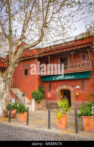 Rome, Italy, march 2017: The historic restaurant of Roman cuisine Checchino active in Rome since 1887 in the popular district of Testaccio Stock Photo