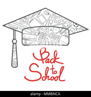 Graduation hat with space for text, Back to school. Background or logo design for school and education in vector illustration. Stock Vector
