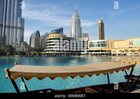 DUBAI, UAE - NOVEMBER 19: The traditional Abra boat for tourists transportation in Dubai downtown on November 19, 2017 Stock Photo