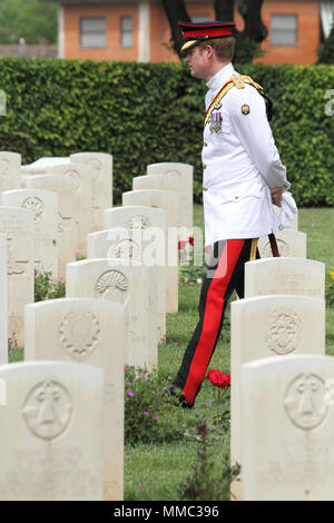 Prince Harry in the Commonwealth War Cemetery in Cassino during his visit to Italy on 18/05/2014 Stock Photo