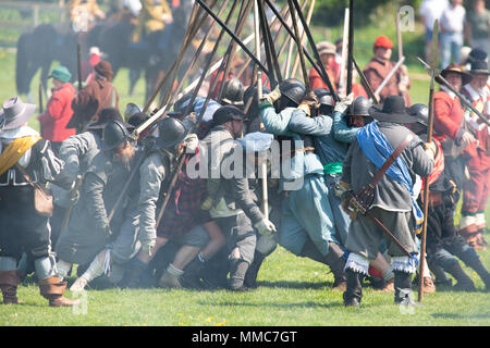 The Pikes and Plunder event re-enacting an English Civil War battle took place at the Queens Sconce, Newark, England, UK Stock Photo