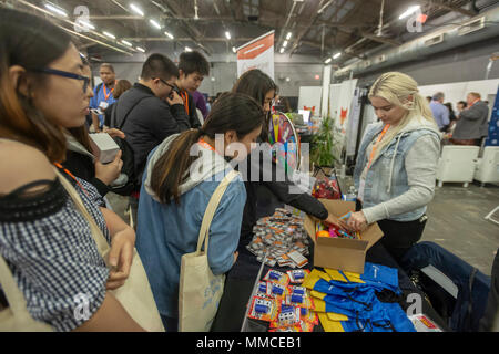 New York, USA. 10th May, 2018. TalentRetriever at the TechDay New York event on Thursday, May 10, 2018. Thousands attended to seek jobs with the startups and to network with their peers, and perhaps to find the next big startup. TechDay bills itself as the U.S.'s largest startup event with over 500 exhibitors and over 20,000 attendees. (© Richard B. Levine) Credit: Richard Levine/Alamy Live News Stock Photo