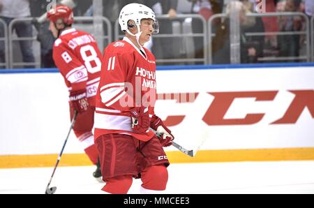 Sochi, Russia. 10th May, 2018. Russian President Vladimir Putin, #11, takes part in the Night Hockey League match during the 7th Russian Amateur Ice Hockey Festival at the Bolshoy Ice Dome May 10, 2018 in Sochi, Russia.  (Russian Presidency via Planetpix) Credit: Planetpix/Alamy Live News Stock Photo