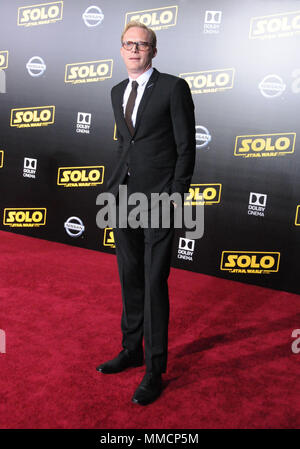 Hollywood, California, USA. 10th May, 2018. Actor Paul Bettany attends the premiere of Disney Pictures and Lucasfilms' 'Solo: A Star Wars Story' at the Dolby Theatre, El Capitan Theatre and Grauman's Chinese Theatre on May 10, 2018 in Hollywood, California. Photo by Barry King/Alamy Live News Stock Photo