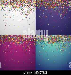 Confetti background vector set for festive printing poster postcard banner invitation on multi-colored gradient Stock Vector