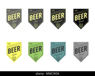 Beer Label Design with bear head polygonal line style. Different color set. Dark, light, original, live Stock Vector