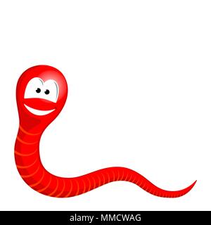 Cartoon red cute worm smiling. vector illustration Stock Vector