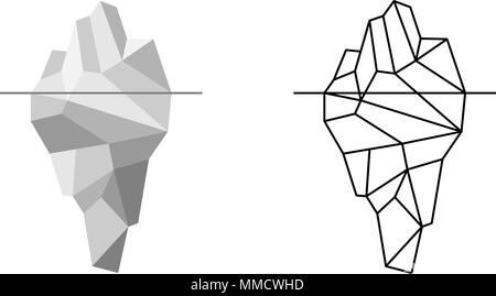 Polygonal iceberg in flat triangular low poly style icon. Vector illustration set Stock Vector