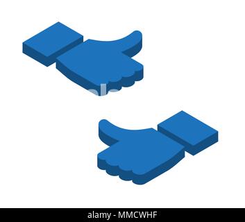 Like thumbs up hand flat 3D isometric icon. View from above vector set Stock Vector