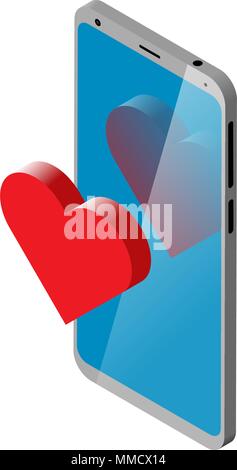 Smartphone with heart. 3D valentine illustration with hearts. Vector ...
