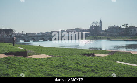 Rimini, Italy, March 21, 2018 Rimini landscape, Tiberio's bridge view Stock Photo