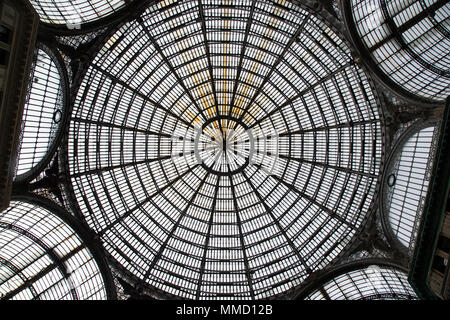 Looking upwards at the glass dome in the Galleria Umberto shopping arcade in Naples Italy