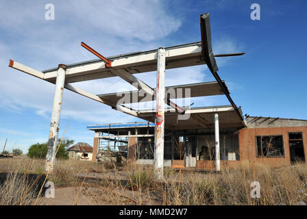 An abandoned gas station and garage along Route 66 near Cuervo, New Mexico. Stock Photo
