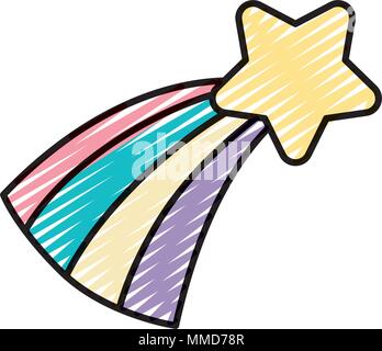 doodle natural sperkly shooting star with rainbow Stock Vector