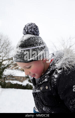 Tommy sledging in the snow at Masham. Tommy 5 years old Stock Photo