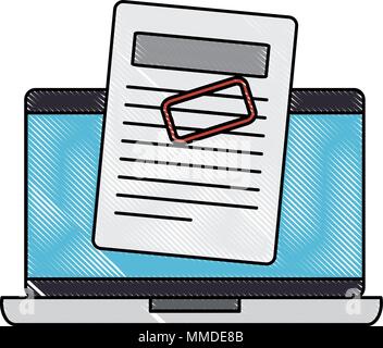 computer laptop with financial documents Stock Vector