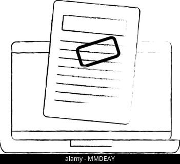 computer laptop with financial documents Stock Vector