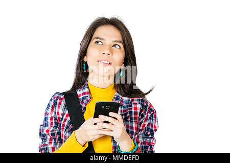 Smiling One Young Woman College Student Taking Selfie Picture Mobile-Phone Stock Photo