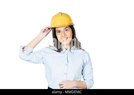One Woman Engineer Checking Map Real-estate Project Building Construction Site Stock Photo