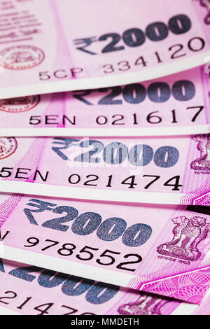 Close-Up Abundance Money New Indian 2000 Rupee Banknotes Nobody Stock Photo