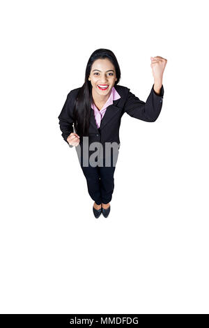 Full-Length portrait of excited businesswoman celebrating success Achievement Stock Photo