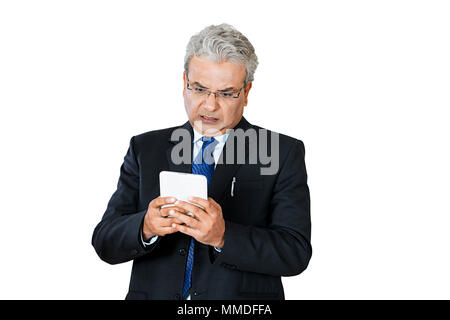 Shocked One Old Businessman Reading Text-Message SMS Digital Tablet-Pc Badnews Stock Photo