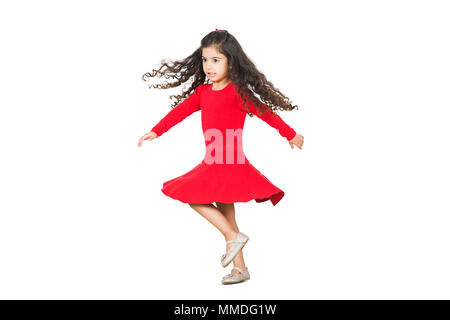 One Little Girl Dancing Rotating Playful Happy Fun Cheerful Stock Photo