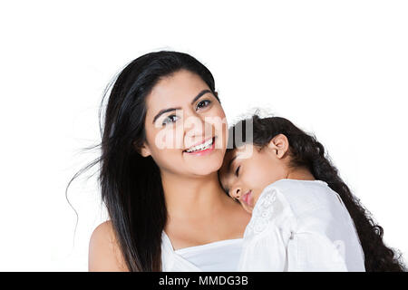 Mother carrying Little Daughter sleep Relax caring take care Loving Stock Photo