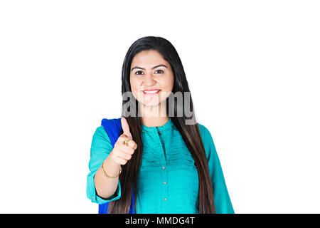 Happy One Business Female Showing Thumbs-up Success Achievement Stock Photo