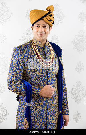 Smiling One Royal Groom ManTraditional Wedding Dress Wear Sherwani Stock Photo